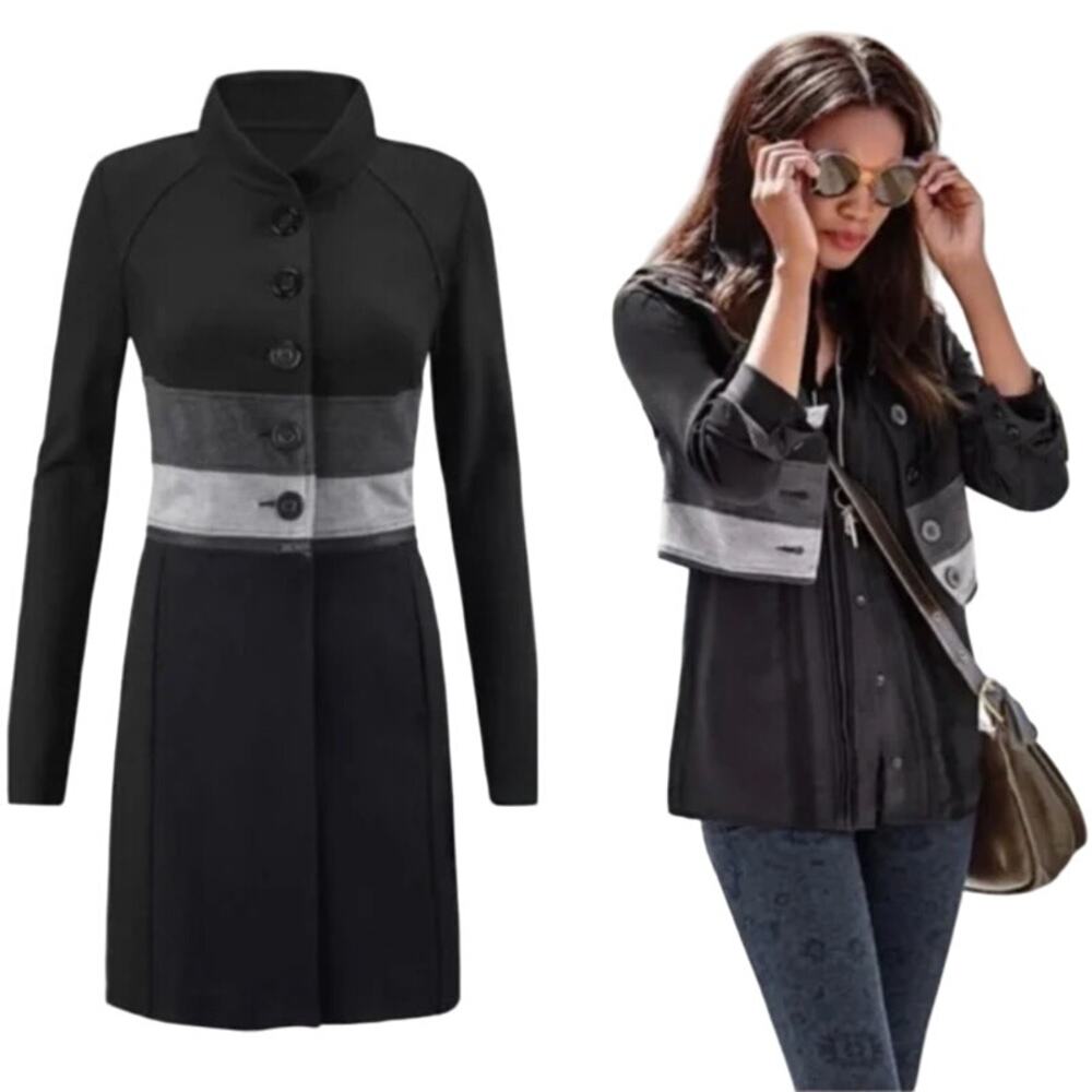 Cabi Convertible Jacket Zipper Waist Longline Crop Button Front Black Womens XS